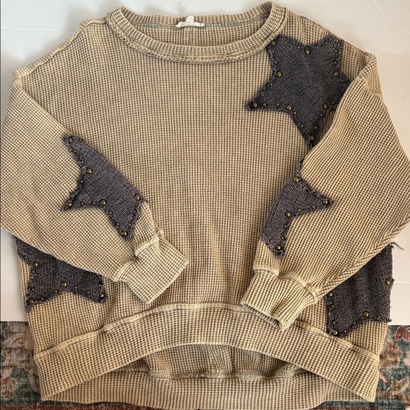 Oil & Hali tan thermal waffle weave long sleeve shirt stars and grommets hi lo - Picture 15 of 16